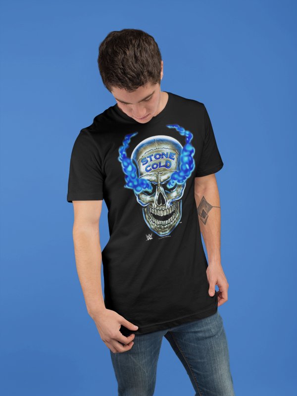 Load image into Gallery viewer, Stone Cold Steve Austin Smoking Blue Skull Black T-shirt by EWS | Extreme Wrestling Shirts