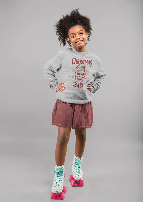 Load image into Gallery viewer, Stone Cold Steve Austin Ugly Christmas Skull Kids Youth Sweater Sweatshirt by EWS | Extreme Wrestling Shirts