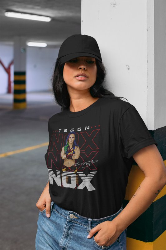 Load image into Gallery viewer, Tegan Nox Cartoon Pose Black T-shirt by EWS | Extreme Wrestling Shirts