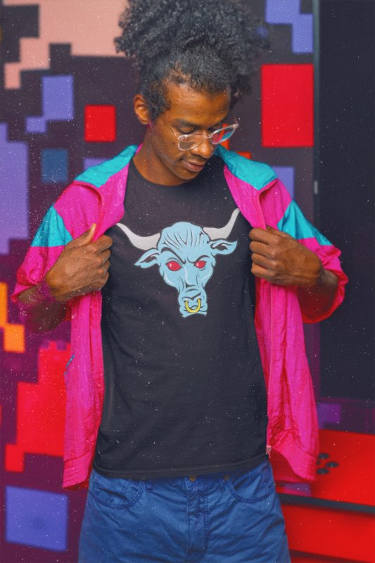 Load image into Gallery viewer, The Rock Blue Brahma Bull Logo Mens Black T-shirt Sports Mem, Cards & Fan Shop > Fan Apparel & Souvenirs > Wrestling by Hybrid Tees | Extreme Wrestling Shirts