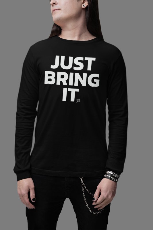 Load image into Gallery viewer, The Rock Just Bring It White Logo Brahma Bull Long Sleeve T-shirt by WWE | Extreme Wrestling Shirts