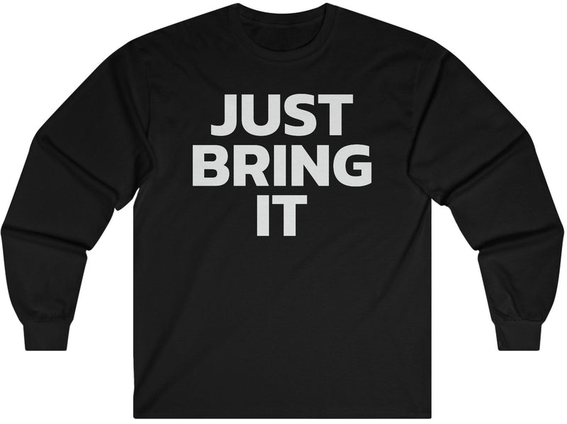 Load image into Gallery viewer, The Rock Just Bring It White Logo Brahma Bull Long Sleeve T-shirt by WWE | Extreme Wrestling Shirts