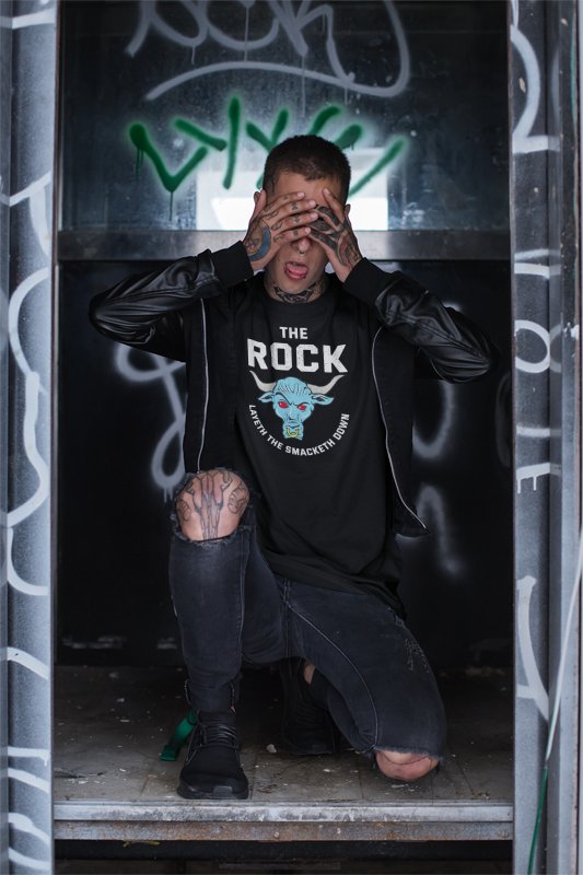 Load image into Gallery viewer, The Rock Layeth the Smacketh Down Mens T-shirt by EWS | Extreme Wrestling Shirts