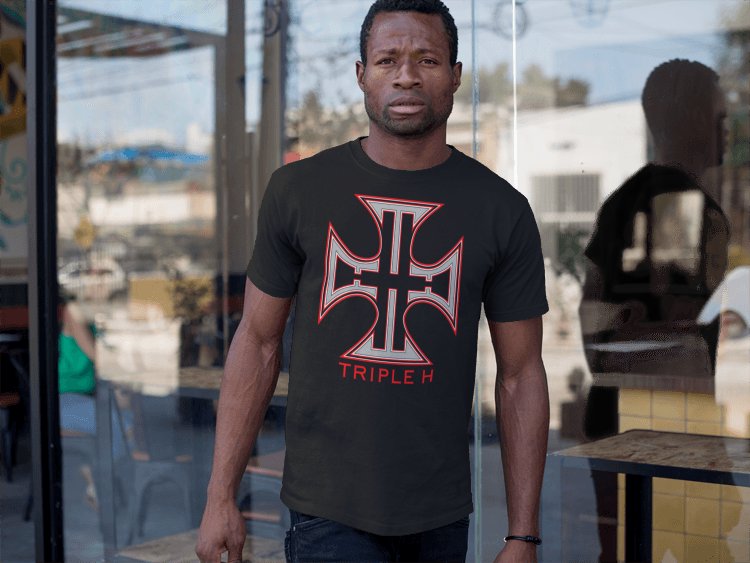 Load image into Gallery viewer, Triple H The Game Cross Logo Black T-shirt by EWS | Extreme Wrestling Shirts
