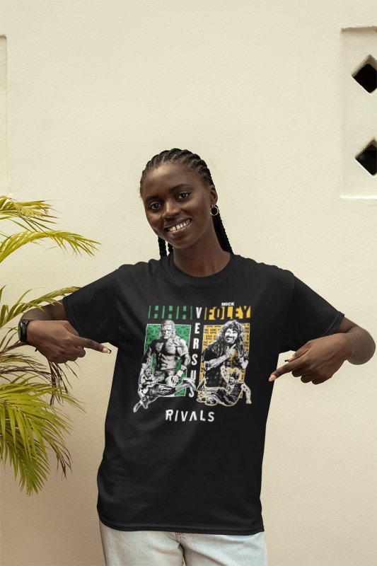 Load image into Gallery viewer, Triple H vs Mick Foley Rivals Black T-shirt by EWS | Extreme Wrestling Shirts