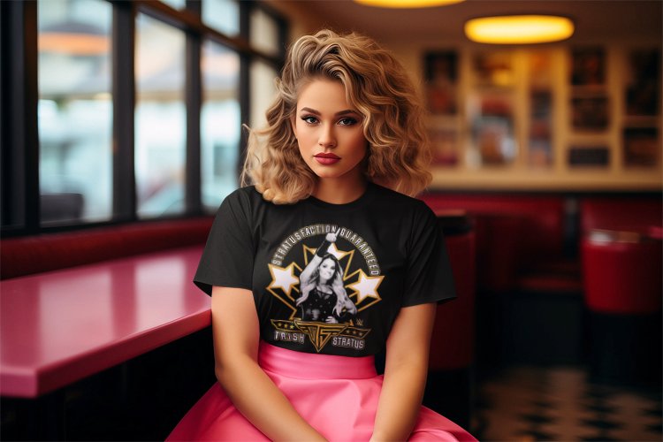 Load image into Gallery viewer, Trish Stratus Stratusfaction Power Pose BlackT-shirt by EWS | Extreme Wrestling Shirts