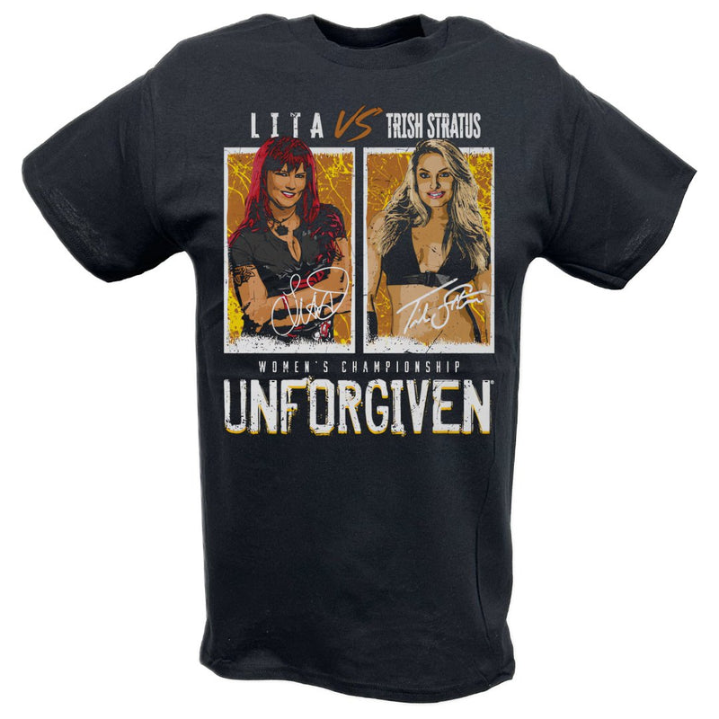 Load image into Gallery viewer, Trish Stratus vs Lita Unforgiven Match BlackT-shirt by EWS | Extreme Wrestling Shirts