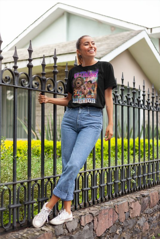 Load image into Gallery viewer, Ultimate Warrior Poster Print Pose Black T-shirt by EWS | Extreme Wrestling Shirts