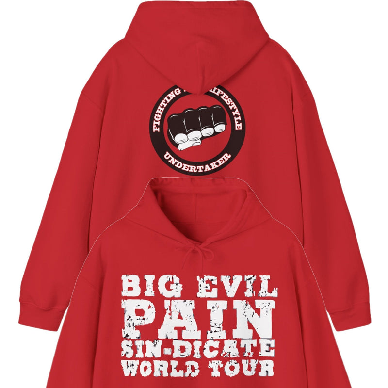 Load image into Gallery viewer, Undertaker Big Evil Pain Sin-Dicate World Tour Red Pullover Hoody by EWS | Extreme Wrestling Shirts