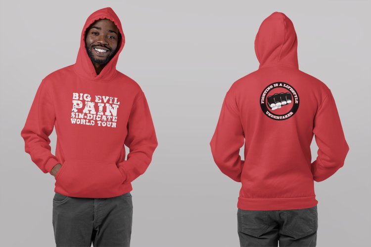 Load image into Gallery viewer, Undertaker Big Evil Pain Sin-Dicate World Tour Red Pullover Hoody by EWS | Extreme Wrestling Shirts