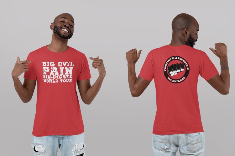 Load image into Gallery viewer, Undertaker Big Evil Pain Sin-Dicate World Tour Red T-shirt by EWS | Extreme Wrestling Shirts