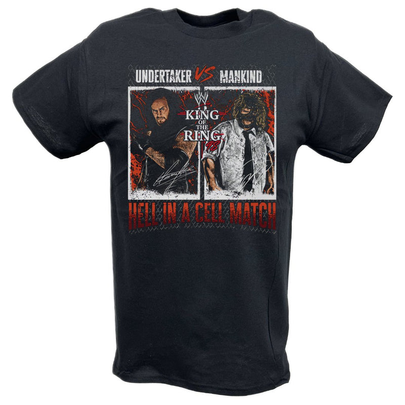 Load image into Gallery viewer, Undertaker vs Mankind Hell In A Cell King Of The Ring Black T-shirt by EWS | Extreme Wrestling Shirts