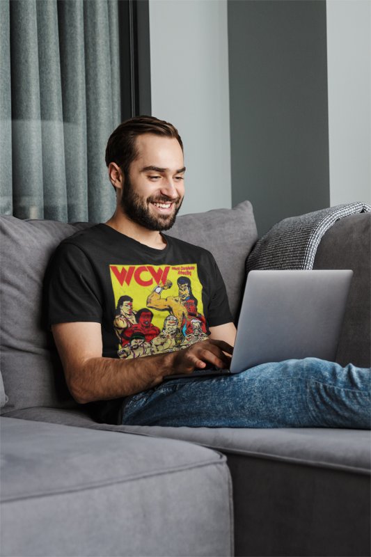 Load image into Gallery viewer, WCW World Championship Wrestling Poster Print Black T-shirt by EWS | Extreme Wrestling Shirts