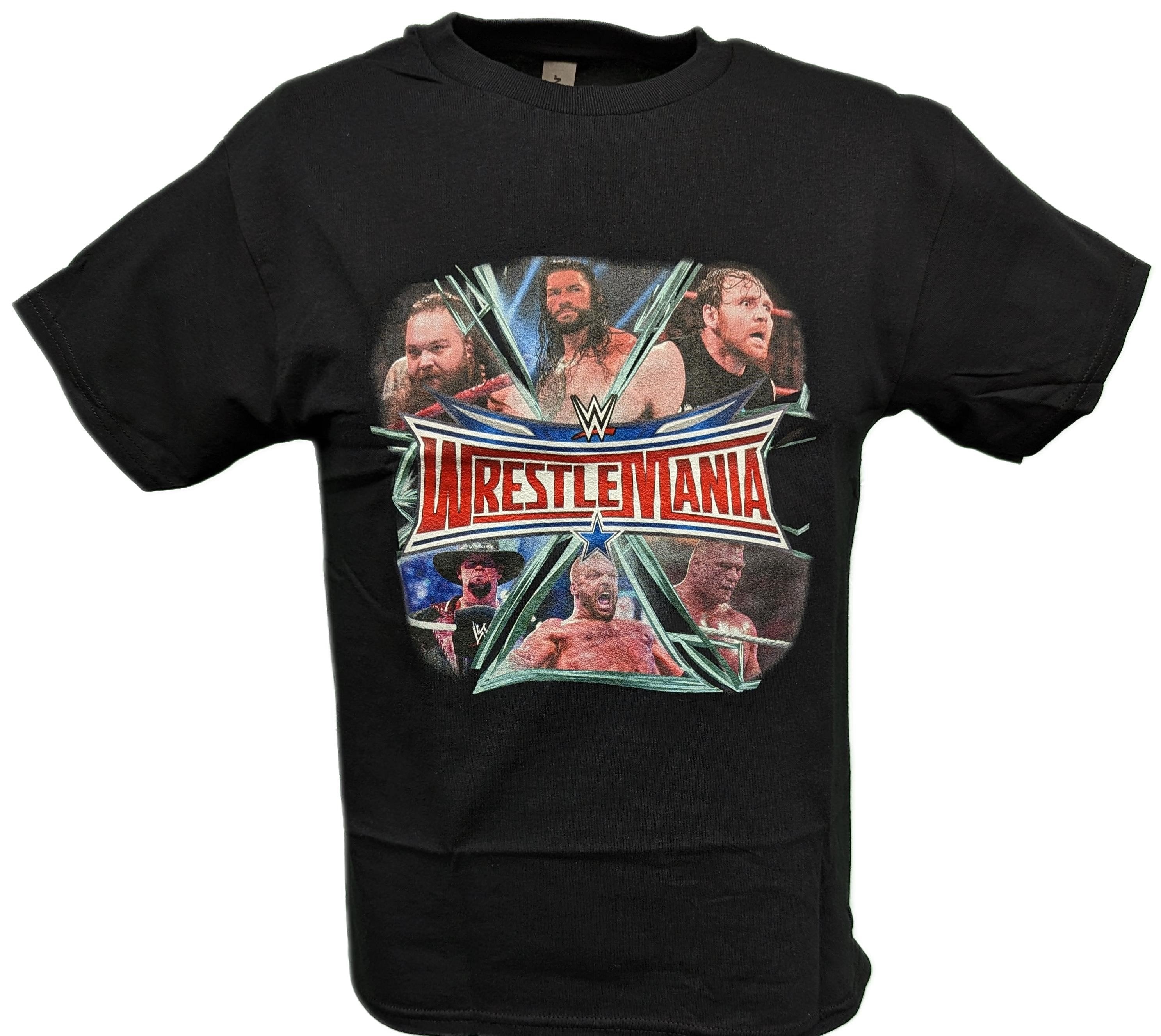 Wrestlemania Shattered Triple H Roman Reigns WWE Mens Black T-Shirt L, image size:2974x2656