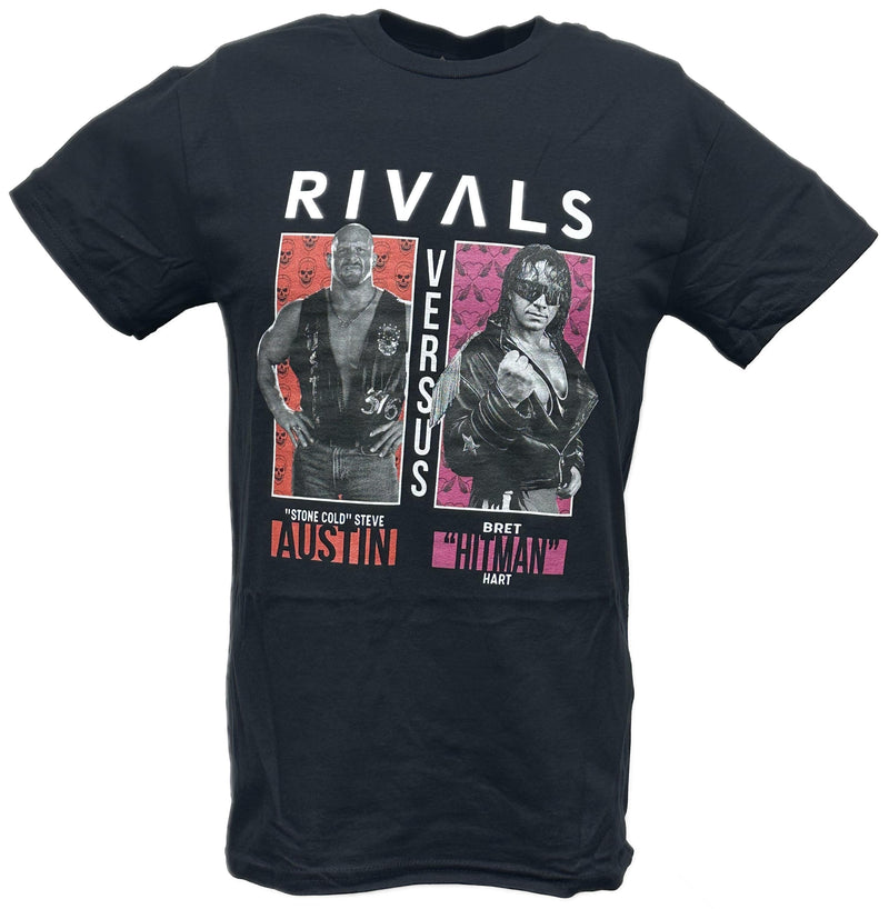 Load image into Gallery viewer, WWE Rivals Stone Cold Steve Austin vs Bret Hitman Hart Mens Black T-shirt by WWE | Extreme Wrestling Shirts