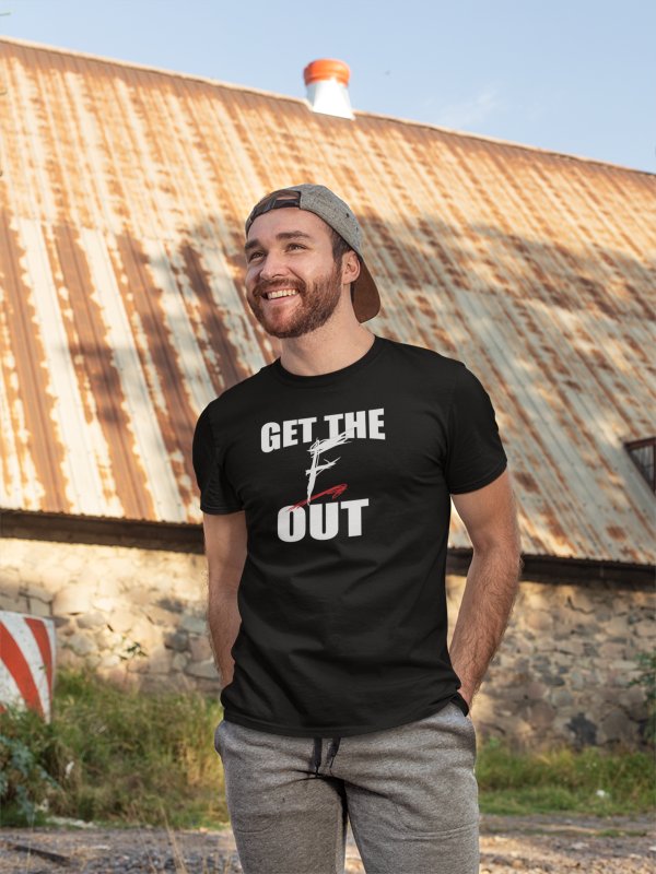 Load image into Gallery viewer, WWF Old Logo Get The F Out Men Black T-shirt by EWS | Extreme Wrestling Shirts