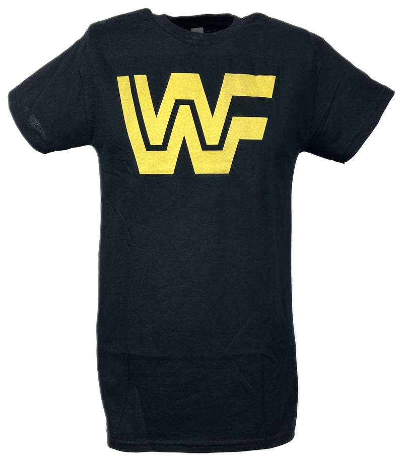 Load image into Gallery viewer, WWF Retro Gold Logo Nostalgia Black T-shirt by EWS | Extreme Wrestling Shirts