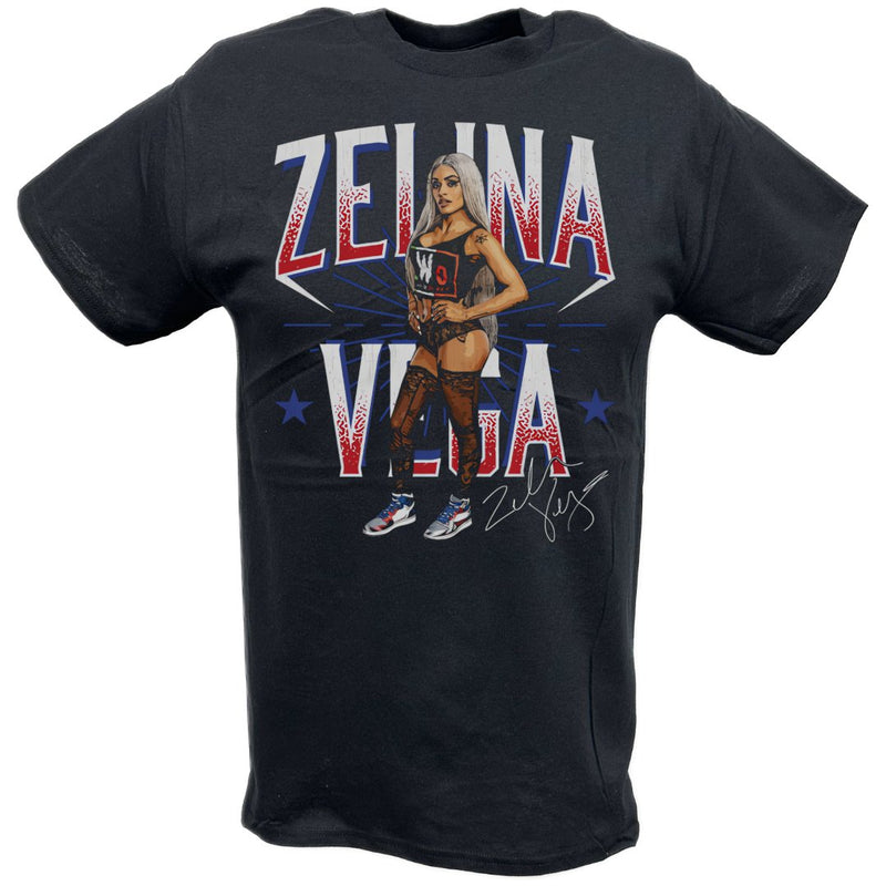 Load image into Gallery viewer, Zelina Vega LWO Stars Black T-shirt by EWS | Extreme Wrestling Shirts
