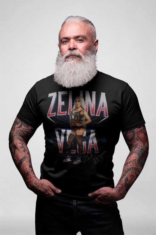 Load image into Gallery viewer, Zelina Vega LWO Stars Black T-shirt by EWS | Extreme Wrestling Shirts