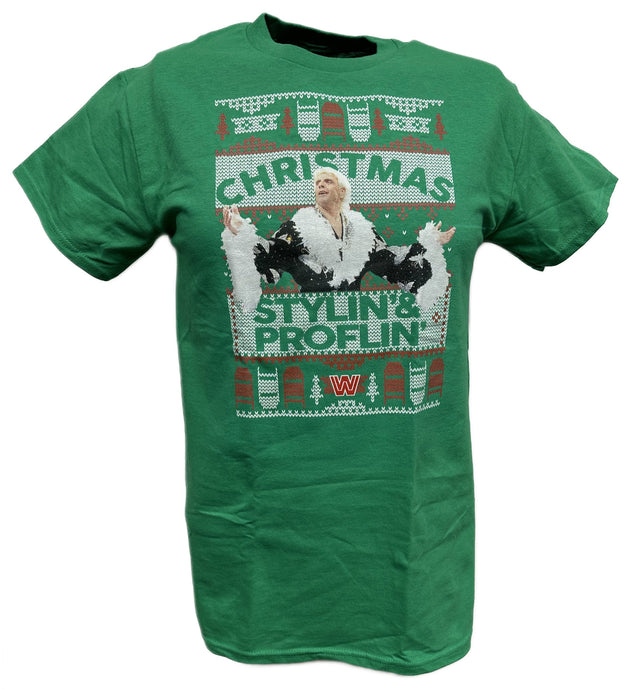 Ric Flair Christmas Stylin and Proflin Flair WWE Mens Green T-shirt