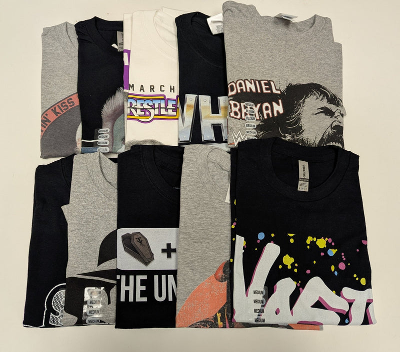 Load image into Gallery viewer, 10 Men Size Medium WWE T-shirts | Cena Orton Undertaker The Rock Lot 1 M by EWS | Extreme Wrestling Shirts
