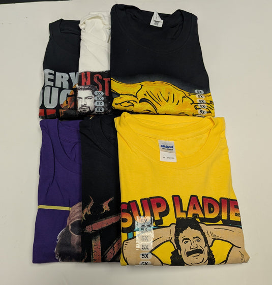 6 Men Size 5XL WWE T-shirts | Cena Orton Undertaker The Rock Lot 1 5XL by EWS | Extreme Wrestling Shirts