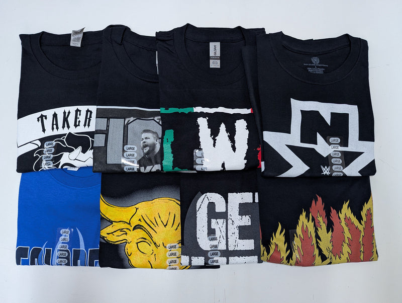 Load image into Gallery viewer, 8 Men Size Large WWE T-shirts | Cena Orton Undertaker The Rock Lot 1 L by EWS | Extreme Wrestling Shirts
