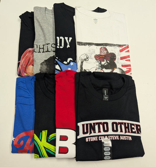 8 Men Size X-Large WWE T-shirts | Cena Orton Undertaker The Rock Lot 1 by EWS | Extreme Wrestling Shirts