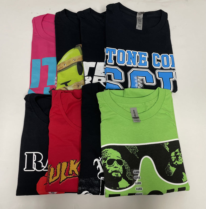 Load image into Gallery viewer, 8 Men Size X-Large WWE T-shirts | Cena Orton Undertaker The Rock Lot 1 by EWS | Extreme Wrestling Shirts
