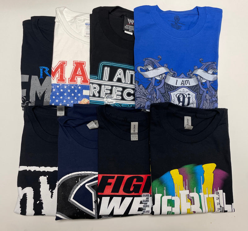 Load image into Gallery viewer, 8 Men Size XXL WWE T-shirts | Cena Orton Undertaker The Rock Lot 1 XXL by EWS | Extreme Wrestling Shirts

