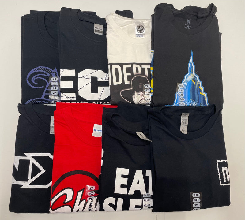 Load image into Gallery viewer, 8 Men Size XXL WWE T-shirts | Cena Orton Undertaker The Rock Lot 2 XXL by EWS | Extreme Wrestling Shirts
