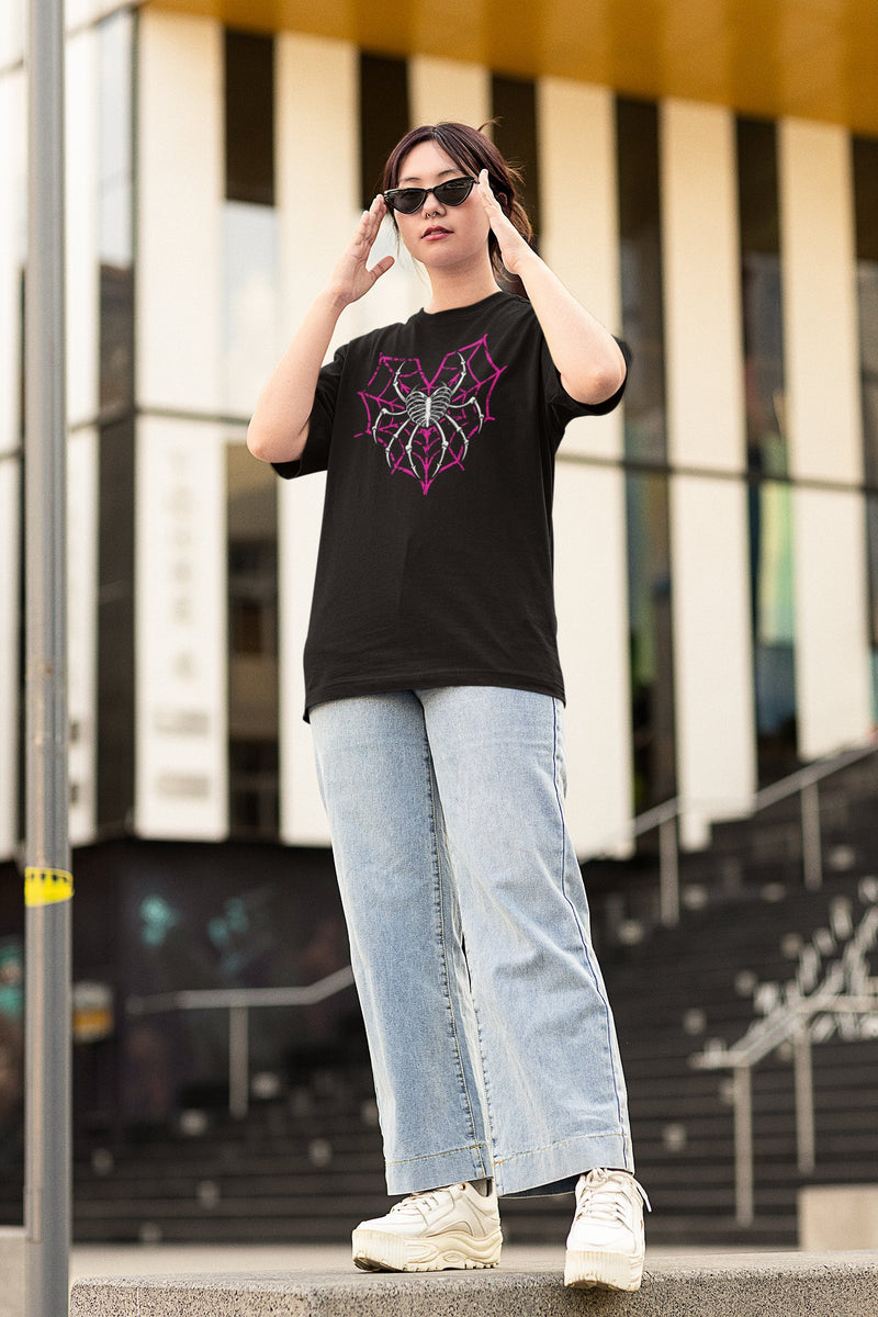 Load image into Gallery viewer, AJ Lee Love Bites Back Spider Web T-shirt by Extreme Wrestling Shirts | Extreme Wrestling Shirts
