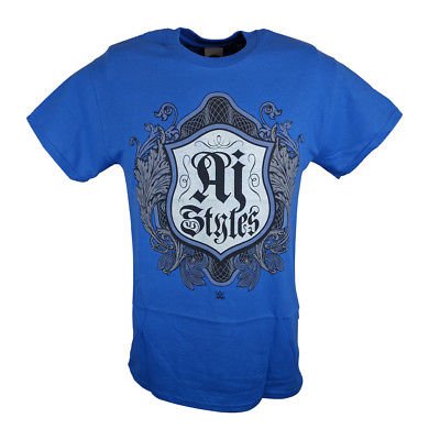 AJ Styles Crest WWE Mens Blue T-shirt Sports Mem, Cards & Fan Shop > Fan Apparel & Souvenirs > Wrestling by EWS | Extreme Wrestling Shirts