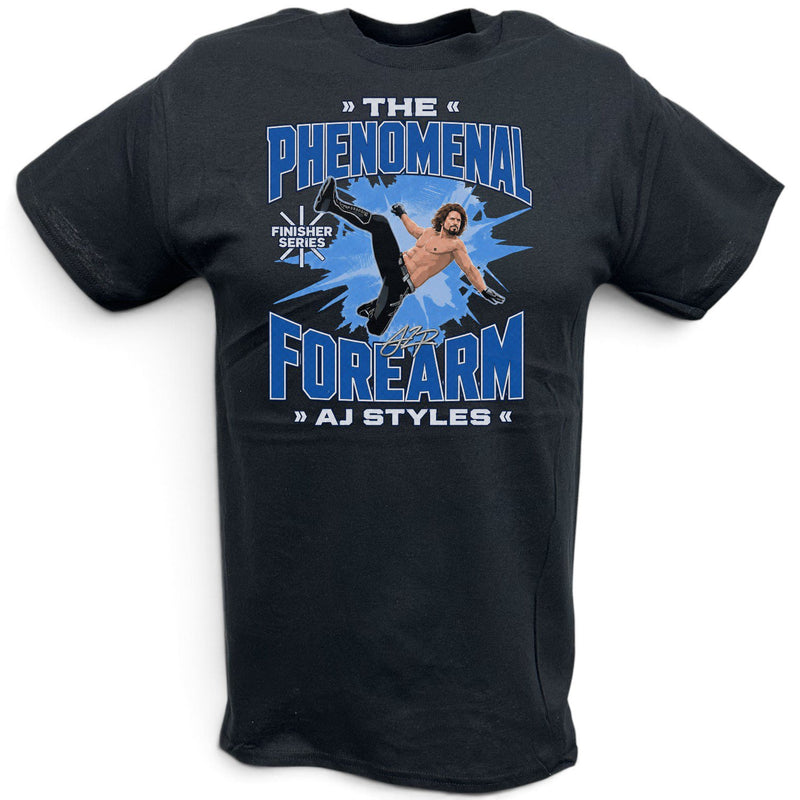 Load image into Gallery viewer, AJ Styles Flying Phenomenal Forearm Black T-shirt by EWS | Extreme Wrestling Shirts
