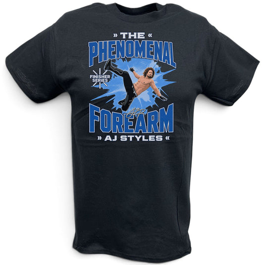 AJ Styles Flying Phenomenal Forearm Black T-shirt by EWS | Extreme Wrestling Shirts