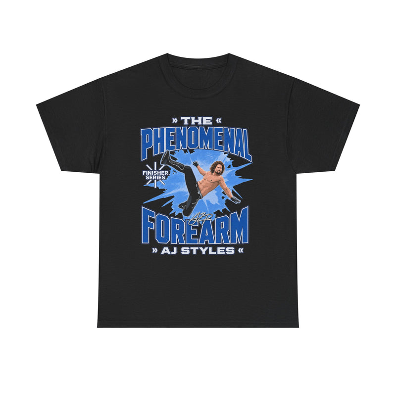 Load image into Gallery viewer, AJ Styles Flying Phenomenal Forearm Black T-shirt by EWS | Extreme Wrestling Shirts
