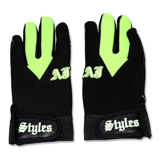 AJ Styles P1 Logo Replica Fight Gloves Green by AJ Styles | Extreme Wrestling Shirts