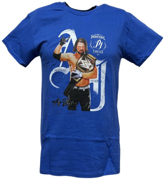 AJ Styles P1 Signature Mens Blue T-shirt by EWS | Extreme Wrestling Shirts