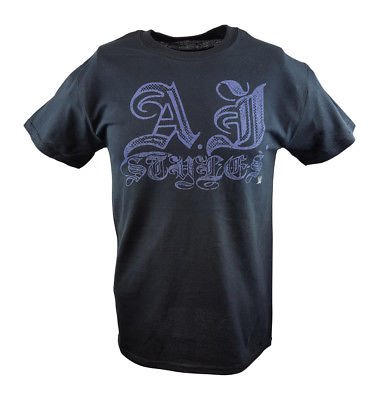 AJ Styles Signature WWE Mens Black T-shirt Sports Mem, Cards & Fan Shop > Fan Apparel & Souvenirs > Wrestling by WWE | Extreme Wrestling Shirts