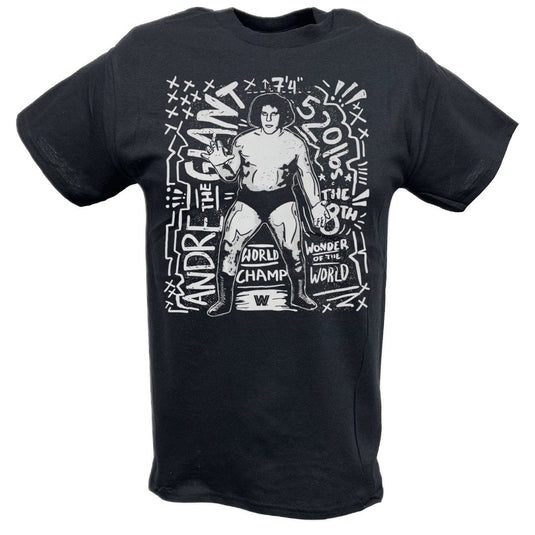 Andre The Giant Graphic Art Black T-shirt by EWS | Extreme Wrestling Shirts