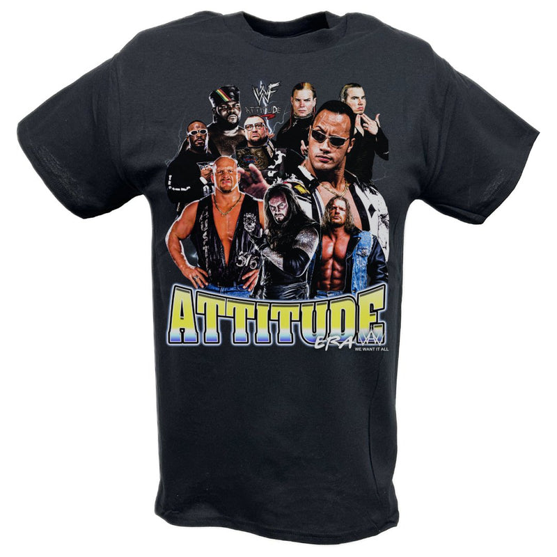 Load image into Gallery viewer, Attitude Era WWF Collage Black T-shirt by EWS | Extreme Wrestling Shirts
