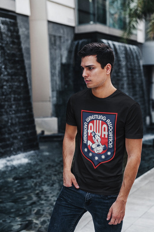 AWA Logo American Wrestling Alliance Black T-shirt by WWE | Extreme Wrestling Shirts