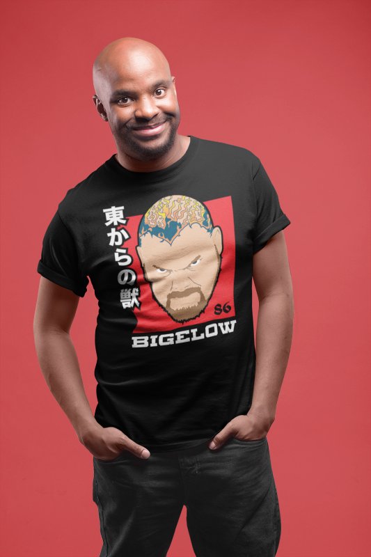 Load image into Gallery viewer, Bam Bam Bigelow Japan Face Black T-shirt by EWS | Extreme Wrestling Shirts
