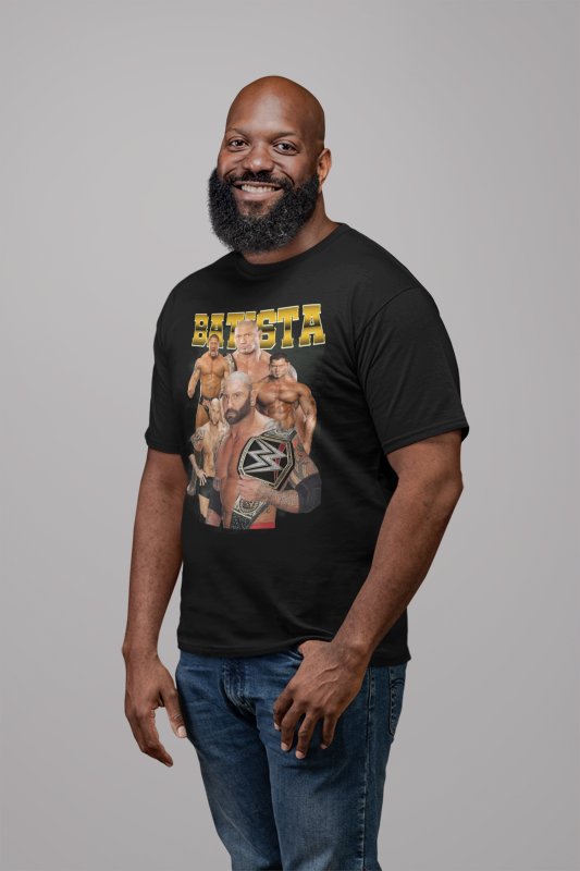 Batista Five Pose Mens Black T-shirt by EWS | Extreme Wrestling Shirts