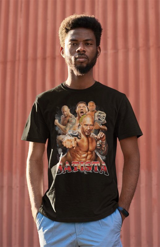 Batista Punch Out Mens Black T-shirt WWE by WWE | Extreme Wrestling Shirts