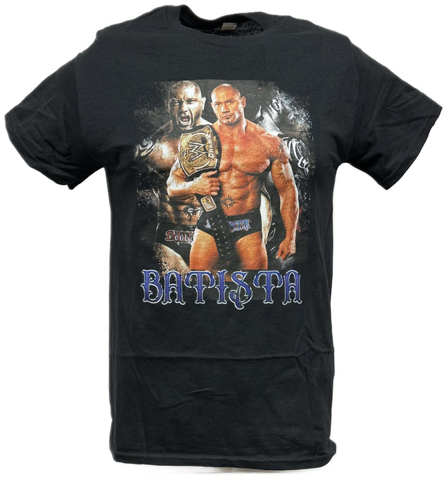 Batista Three Pose Mens Black T-shirt WWE by WWE | Extreme Wrestling Shirts