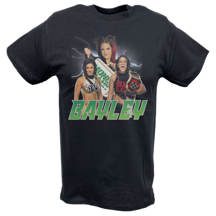 Bayley Money in The Bank Three Pose Black T-shirt by EWS | Extreme Wrestling Shirts