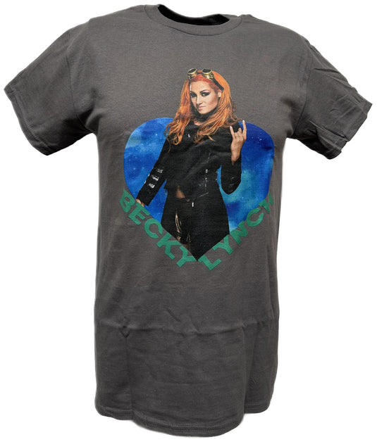 Becky Lynch Rock On Heart Gray T-shirt by WWE | Extreme Wrestling Shirts