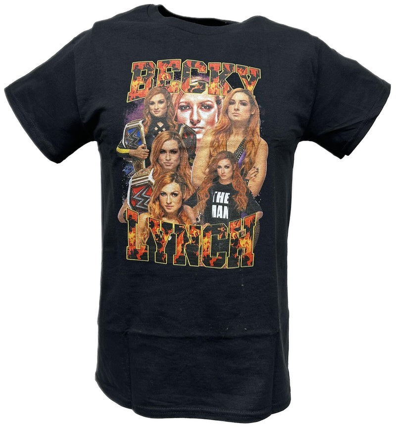 Load image into Gallery viewer, Becky Lynch Six Faces Fire Black WWE T-shirt by WWE | Extreme Wrestling Shirts
