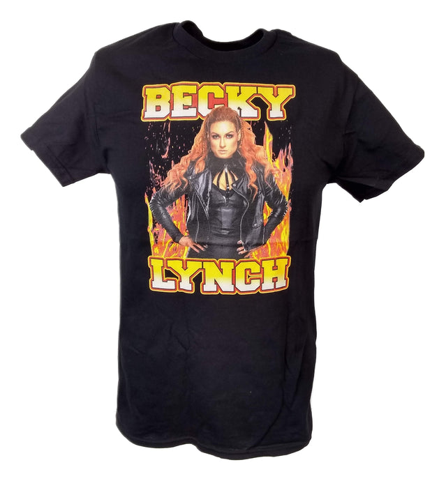 Becky Lynch Standing in Flames Black T-shirt by EWS | Extreme Wrestling Shirts